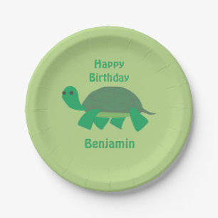 Happy Birthday Turtle Kid's Green Party Paper Plate