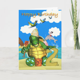 Happy Birthday Turtle making Sandcastles Card
