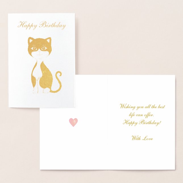 Happy Birthday Tuxedo Cat Golden Foil Card (Display)