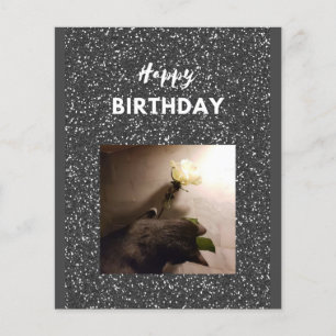 Happy Birthday. Tuxedo cat with a rose.