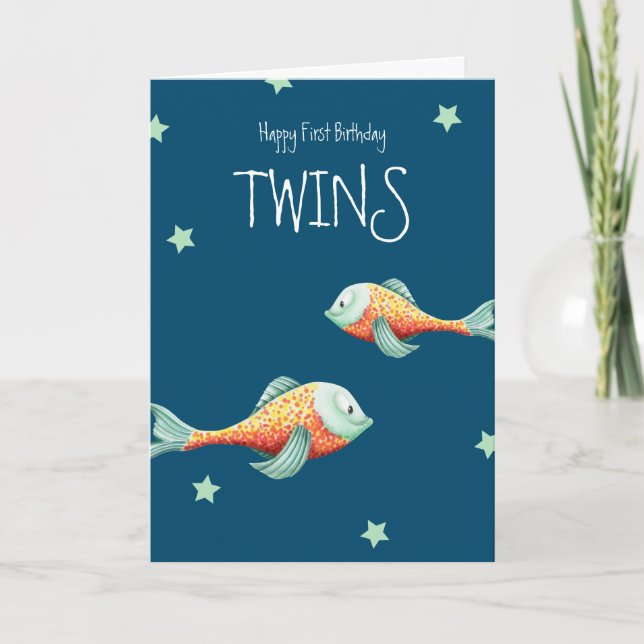 Happy Birthday Twins Happy Fish Birthday Card (Front)