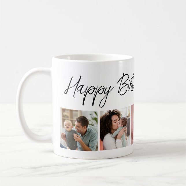 Happy Birthday Typography  5 Photo Collage  Coffee Mug (Left)