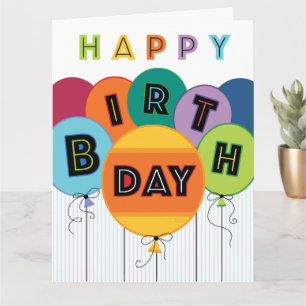Happy Birthday Typography Bright Coloured Balloons Card