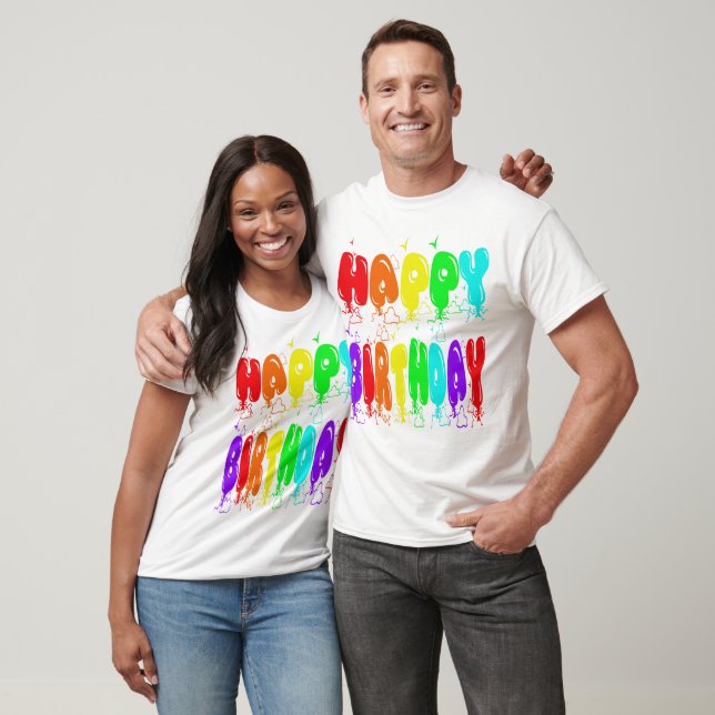 Happy Birthday Typography Colourful Balloons Cute T-Shirt (Unisex)