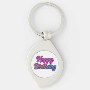 Happy Birthday Typography Design in Pink, Purple a Keychain