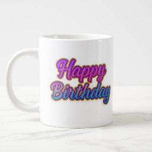 Happy Birthday Typography Design in Pink, Purple a Large Coffee Mug
