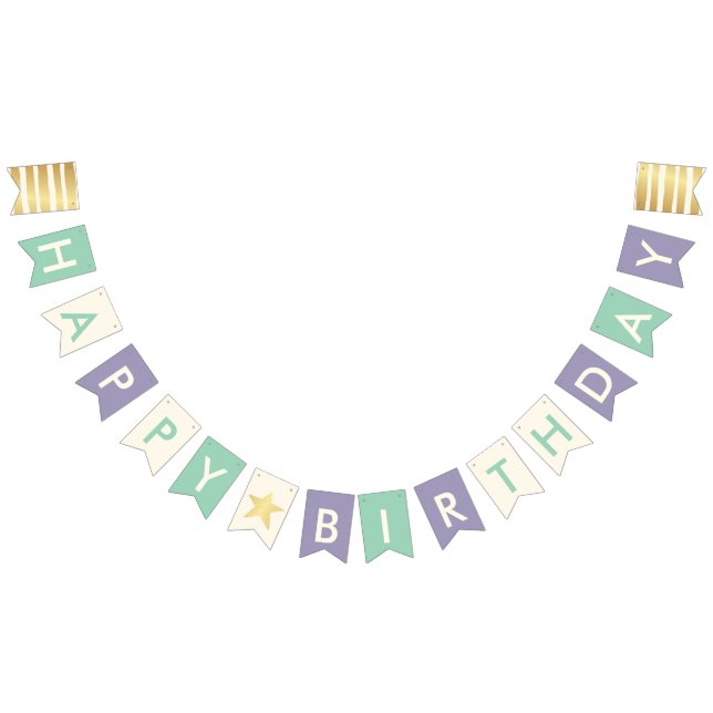 Happy Birthday Typography Faux Gold Stars & Stripe Bunting Flags (All)