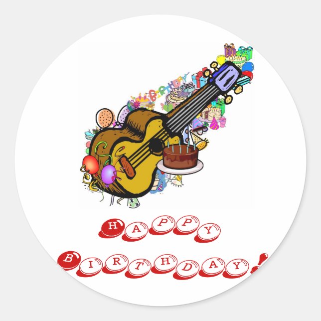 Happy Birthday Ukulele Stickers! Classic Round Sticker (Front)