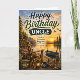 Happy Birthday Uncle Fishing Lake Sunset Card