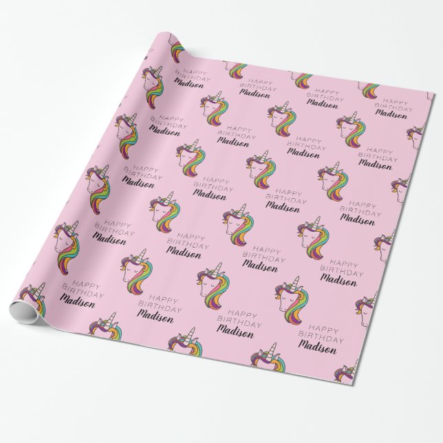 Happy Birthday | Unicorn Add Name Wrapping Paper (Unrolled)