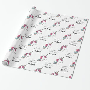 Happy Birthday   Unicorn Add Name Wrapping Paper