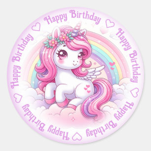 Happy Birthday Unicorn Classic Round Sticker