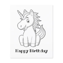 Happy Birthday Unicorn Colouring Page