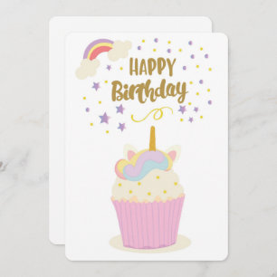 Happy Birthday Unicorn Cupcake Holiday Card