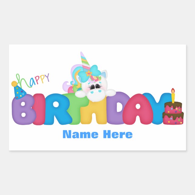 Happy Birthday Unicorn (personalized) Sticker (Front)