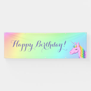 "Happy Birthday!" Unicorn Rainbow Ombre Banner