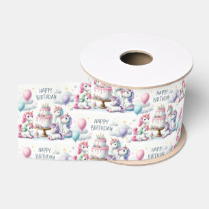 Happy Birthday Unicorn Themed Grosgrain Ribbon