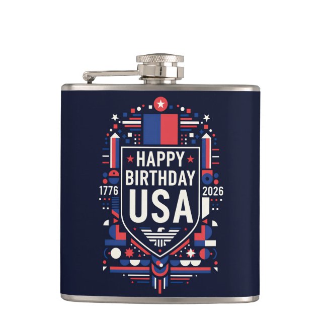 Happy Birthday USA 250 Hip Flask (Front)