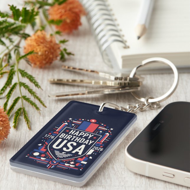 Happy Birthday USA 250 Keychain (Front Right)