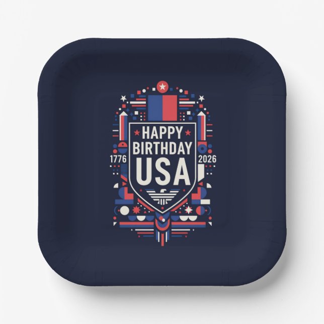 Happy Birthday USA 250 Paper Plate (Front)