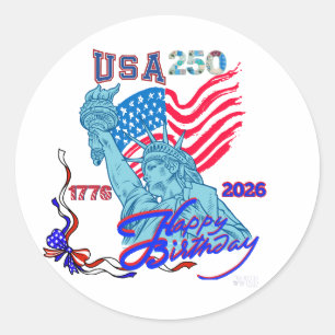 Happy Birthday USA 250th Torch A Blaze Classic Round Sticker