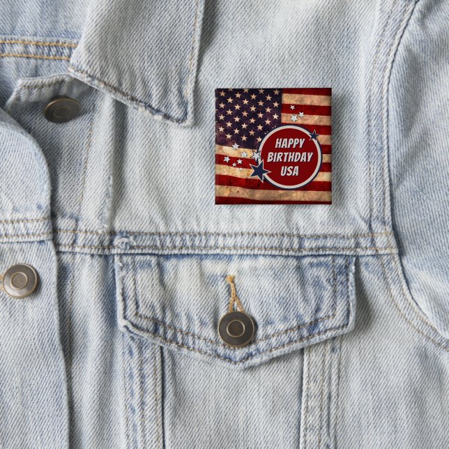 Happy Birthday USA (customizable) 2 Inch Square Button (In Situ)