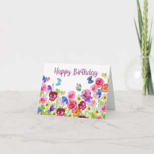 Happy Birthday Vibrant Watercolor Pansy Flowers  Card
