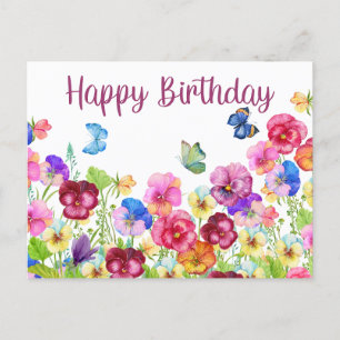 Happy Birthday Vibrant Watercolor Pansy Flowers  Postcard