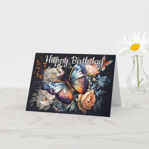 Happy Birthday   Vintage Butterfly Artwork Card