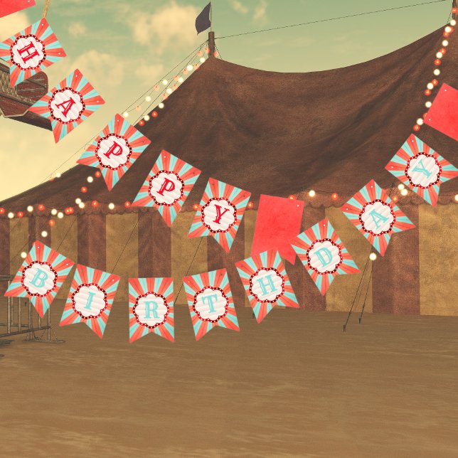Happy Birthday Vintage Circus Bunting Flags (Happy Birthday - Circus, Carnival Birthday Theme)
