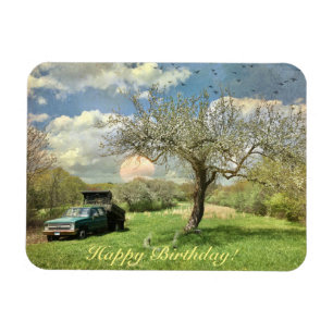 Happy Birthday Vintage Farm Truck Magnet