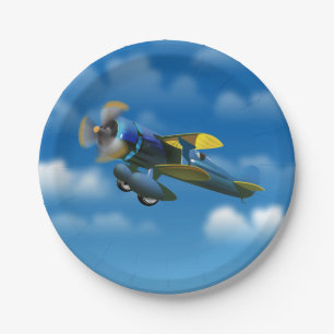 Happy Birthday vintage plane in a blue sky Paper Plate