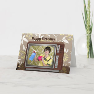 Happy Birthday Vintage Retro Housewife Television Card