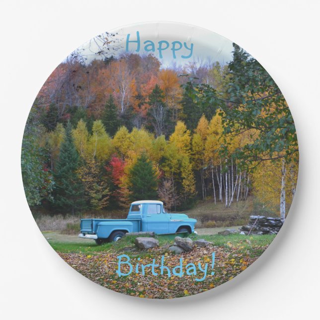 Happy Birthday Vintage Truck Paper Plate (Front)