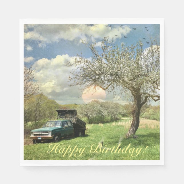 Happy Birthday Vintage Truck Sunset Napkin (Front)