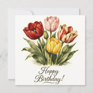 Happy Birthday Vintage Tulip Flowers Card