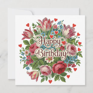 Happy Birthday Vintage Tulips and Roses  Card