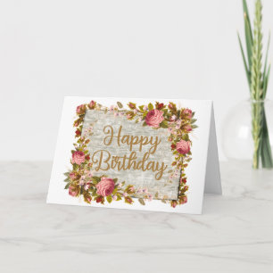 Happy Birthday Vintage Watercolor Roses  Card