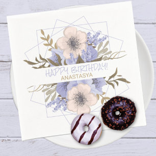 Happy Birthday Violet Pastel Five Petal Wild Rose Napkin