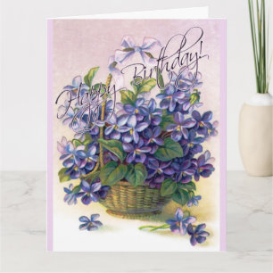 Happy Birthday Violets Flower Basket Card