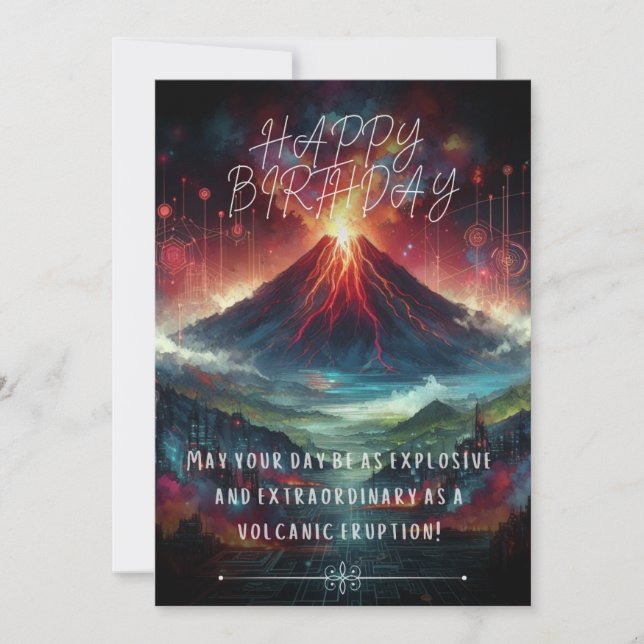 Happy Birthday Volcano Flat Card (Front)