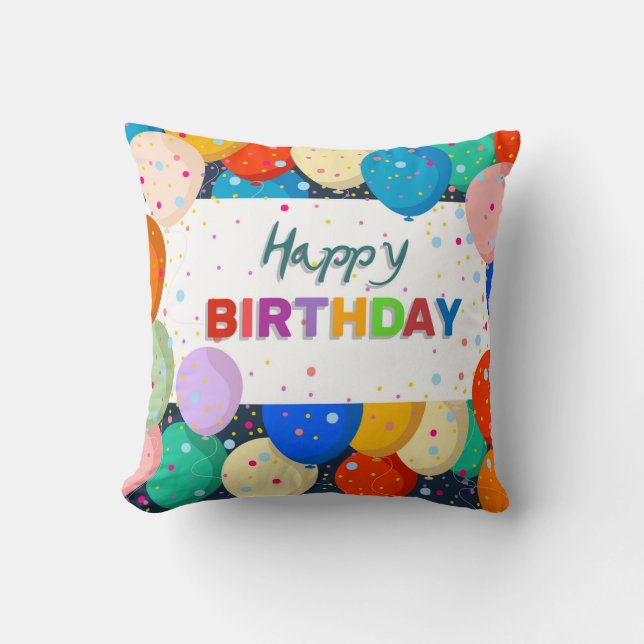 Happy Birthday w/Balloons Throw Pillow (Front)