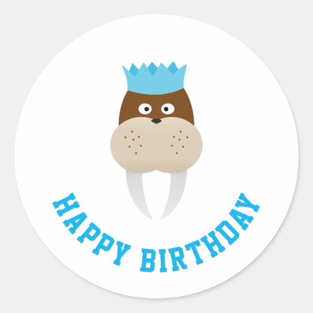 Happy Birthday Walrus Classic Round Sticker (Front)