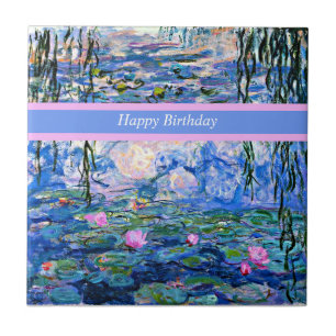Happy Birthday, water lilies painting, Tile