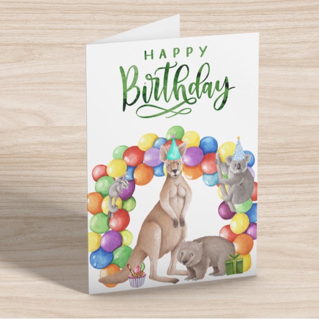 Happy Birthday Watercolor Australian Animals Card (Creator Uploaded)