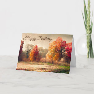 Happy Birthday Watercolor Autumn Forest Landscape Card
