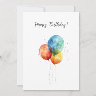 Happy Birthday Watercolor Ballons Holiday Card