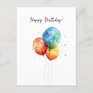 Happy Birthday Watercolor Ballons Holiday Postcard
