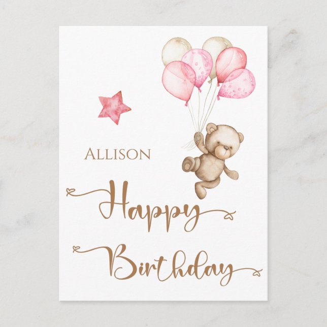 Happy Birthday Watercolor Ballons Postcard (Front)