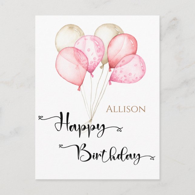 Happy Birthday Watercolor Ballons Postcard (Front)